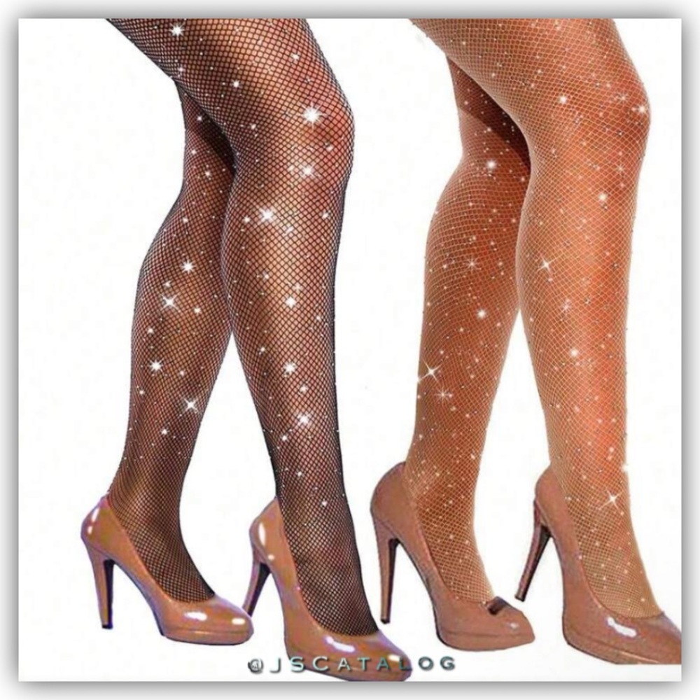 Sparkling Fishnet Tights - Brown (or dark tan)